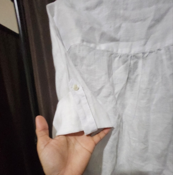 INC 100% linen white knotted button front top roll cuff sleeve  boho cot… - Picture 2 of 12